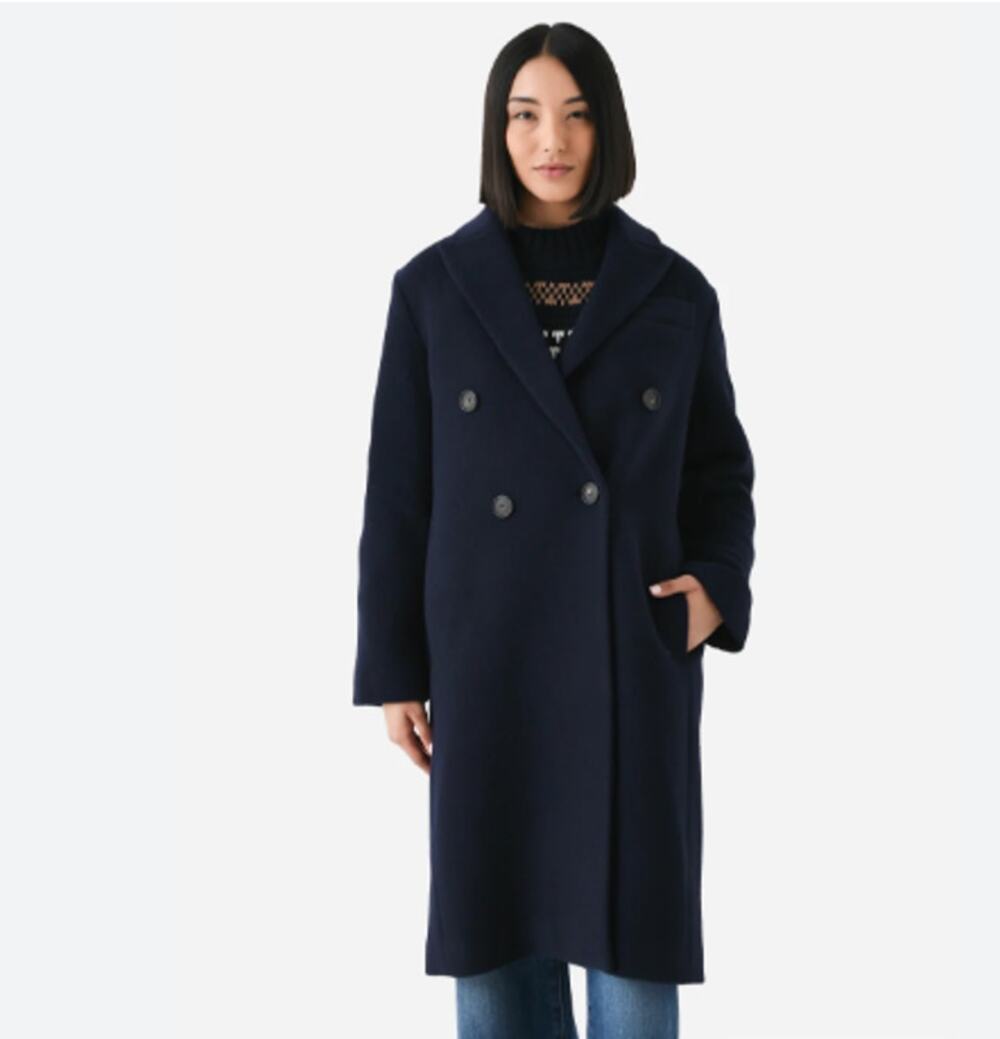 Vince Double Breasted Wool Blend Coat Size L Luxury Executive City Career Black
